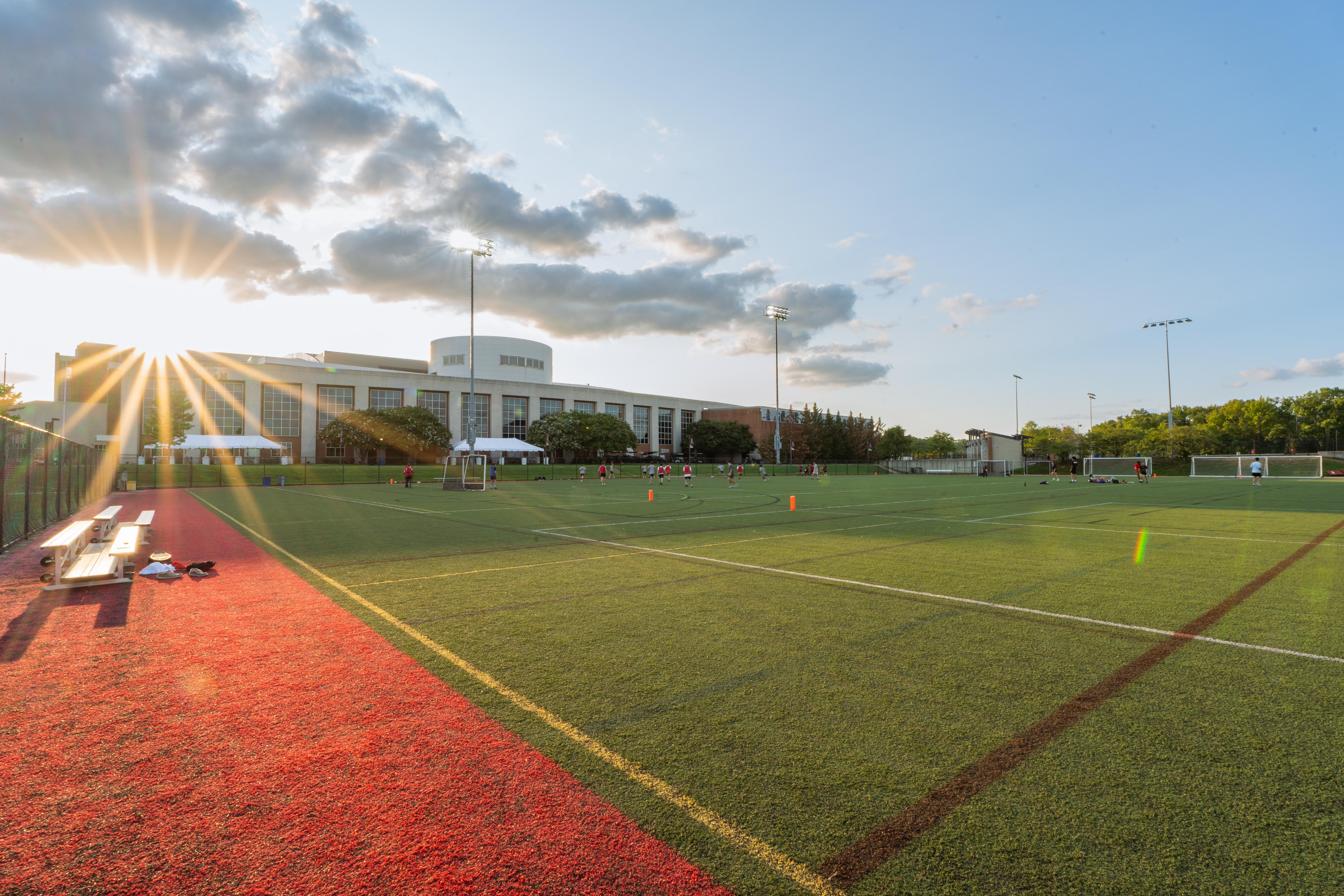 turf fields with sun flare